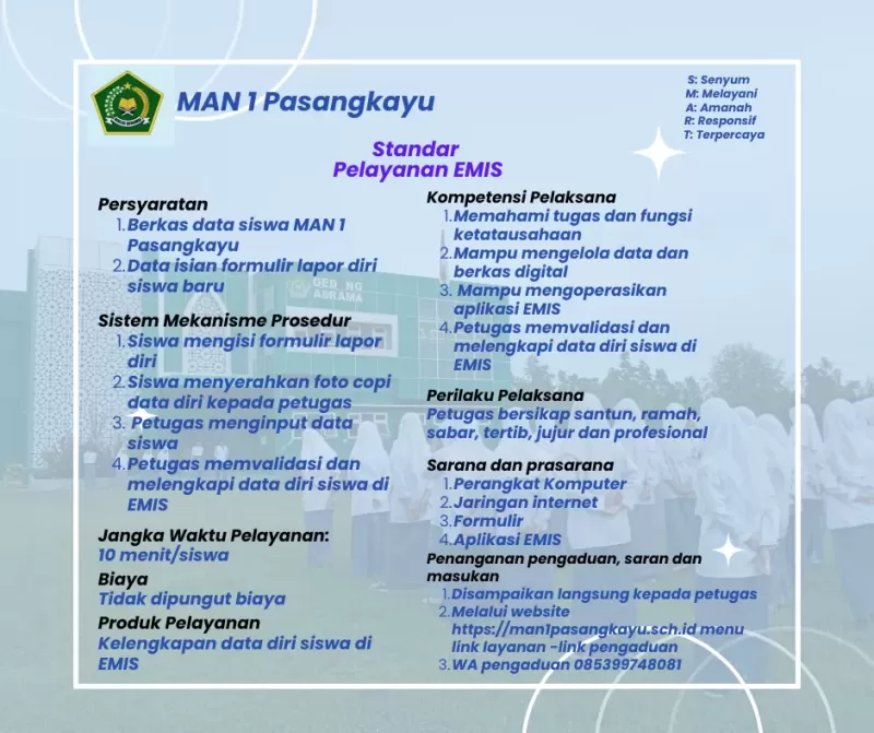 Standar Pelayanan EMIS MAN 1 Pasangkayu Tahun 2025